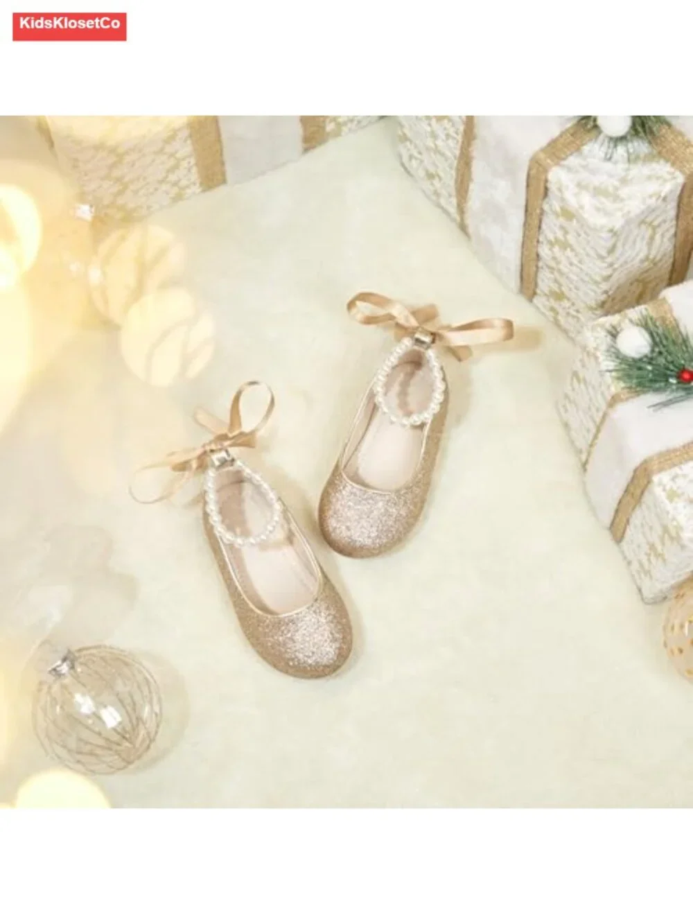 Toddler Flower Girl Dress Shoes - Little Girl Ballet Flats with Pearl Strap for